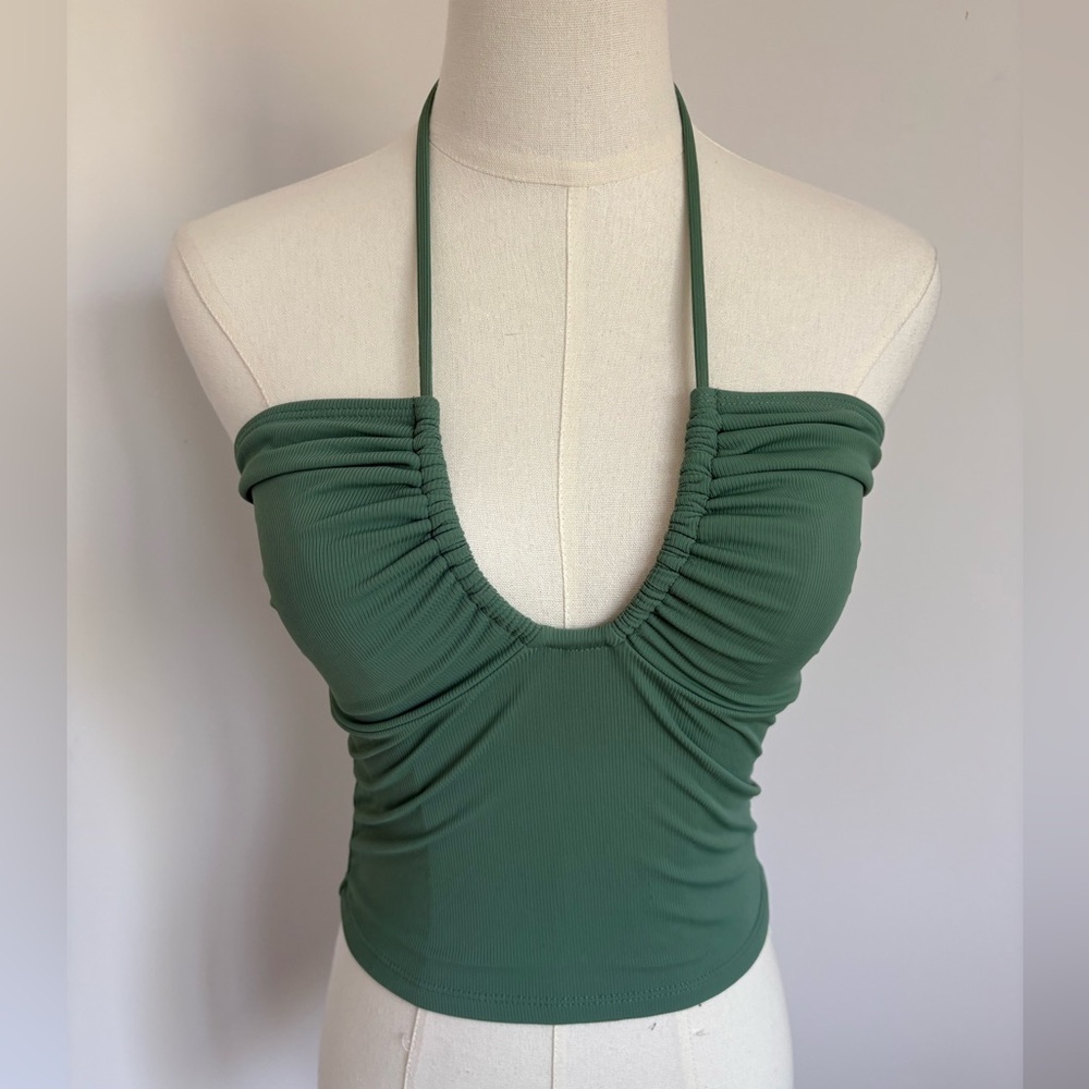 Green Halter Neck Ruched Women's Top